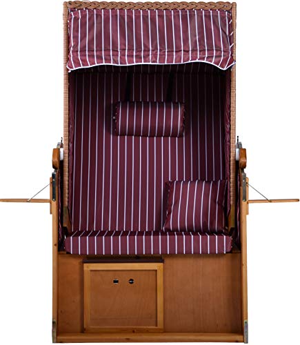 intergrill Strandschönheiten AVA Strandkorb Ostsee | 1-Sitzer Liege Beige Vollholzfront | Burgund Weiß gestreift | Für Balkon Terrasse Garten Wintergarten - 2