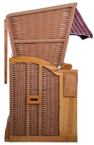 intergrill Strandschönheiten AVA Strandkorb Ostsee | 1-Sitzer Liege Beige Vollholzfront | Burgund Weiß gestreift | Für Balkon Terrasse Garten Wintergarten - 3