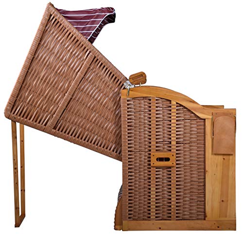 intergrill Strandschönheiten AVA Strandkorb Ostsee | 1-Sitzer Liege Beige Vollholzfront | Burgund Weiß gestreift | Für Balkon Terrasse Garten Wintergarten - 4