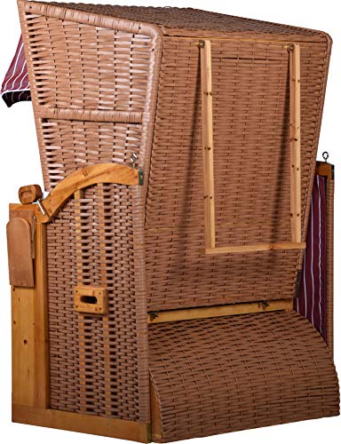 intergrill Strandschönheiten AVA Strandkorb Ostsee | 1-Sitzer Liege Beige Vollholzfront | Burgund Weiß gestreift | Für Balkon Terrasse Garten Wintergarten - 5