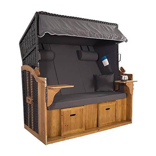 XXL 2,5-Sitzer Schwarz Strandkorb Hörnum Grau (als Bausatz, Grau Uni) - 2