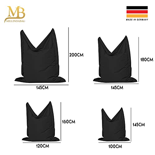 MB MILLINDABAG Rechteckig Sitzsack für Kinder Jugendliche und Erwachsene Beanbag Sitzen & Liegen Indoor & Outdoor Gaminggeignet & bereits gefüllt Sitzkissen (Anthrazit, M - 100 X 145 cm) - 2