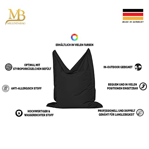 MB MILLINDABAG Rechteckig Sitzsack für Kinder Jugendliche und Erwachsene Beanbag Sitzen & Liegen Indoor & Outdoor Gaminggeignet & bereits gefüllt Sitzkissen (Anthrazit, M - 100 X 145 cm) - 7