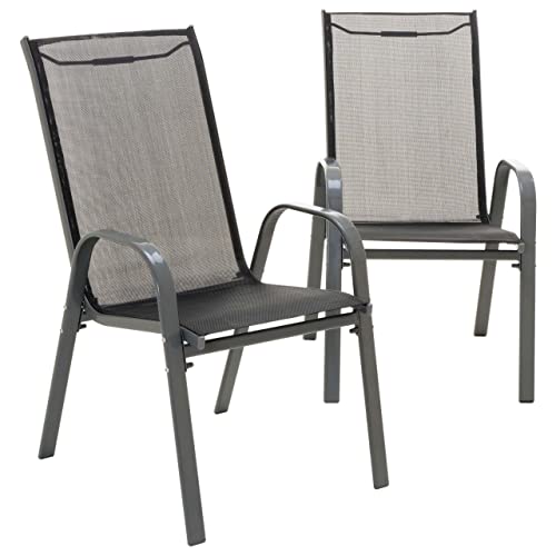 Nexos 4er Set Stapelstuhl aus Textilene + Stahl – Farbe: Rahmen anthrazit/Bespannung schwarz - 7