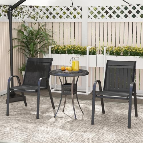 COSTWAY 4er Set Gartenstühle stapelbar, Stapelstühle aus Textilene und Metallgestell, Terrassenstühle mit Armlehnen, Balkonstühle bis 150 kg belastbar, 56 x 70 x 84 cm (Schwarz) - 8