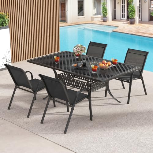 COSTWAY 4er Set Gartenstühle stapelbar, Stapelstühle aus Textilene und Metallgestell, Terrassenstühle mit Armlehnen, Balkonstühle bis 150 kg belastbar, 56 x 70 x 84 cm (Schwarz) - 9