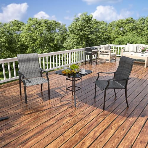 UDPATIO Gartenstühle 2er Set, Hochlehner Gartenstuhl Metall, Textilene Balkonstuhl, Terrassenstuhl 160kg Belastbar, Gartensessel wetterfest für Terrasse, Garten, (Grau) - 2