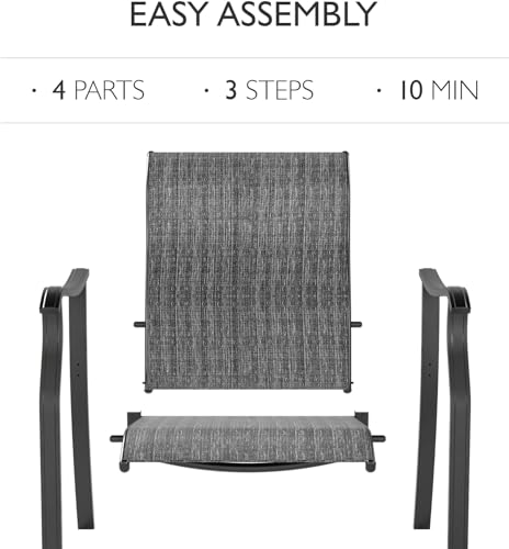 UDPATIO Gartenstühle 2er Set, Hochlehner Gartenstuhl Metall, Textilene Balkonstuhl, Terrassenstuhl 160kg Belastbar, Gartensessel wetterfest für Terrasse, Garten, (Grau) - 4